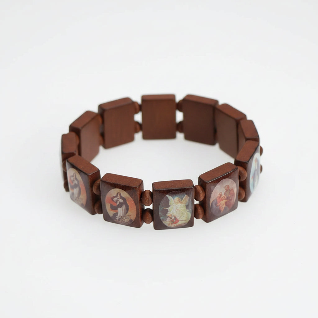 Wooden Rosary Bracelet -- Saint & Jesus Religious Jewelry | Women's Faith Gift