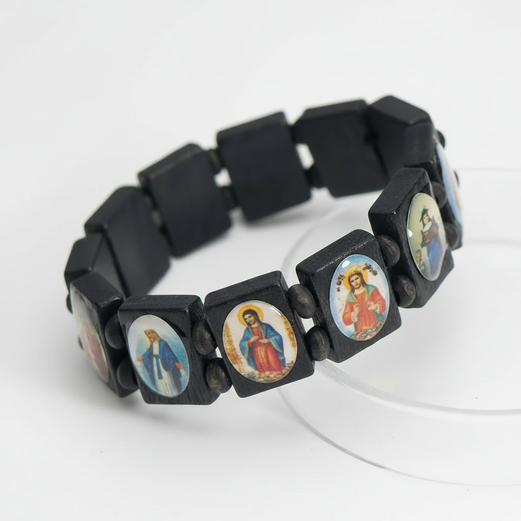 Wooden Rosary Bracelet -- Saint & Jesus Religious Jewelry | Women's Faith Gift