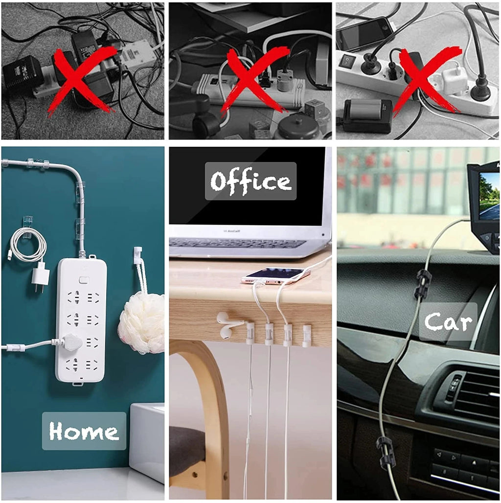 Self-Adhesive Cable Clips & Wire Holder | Cord Management Organizer for Desk, Home, Office & Car
