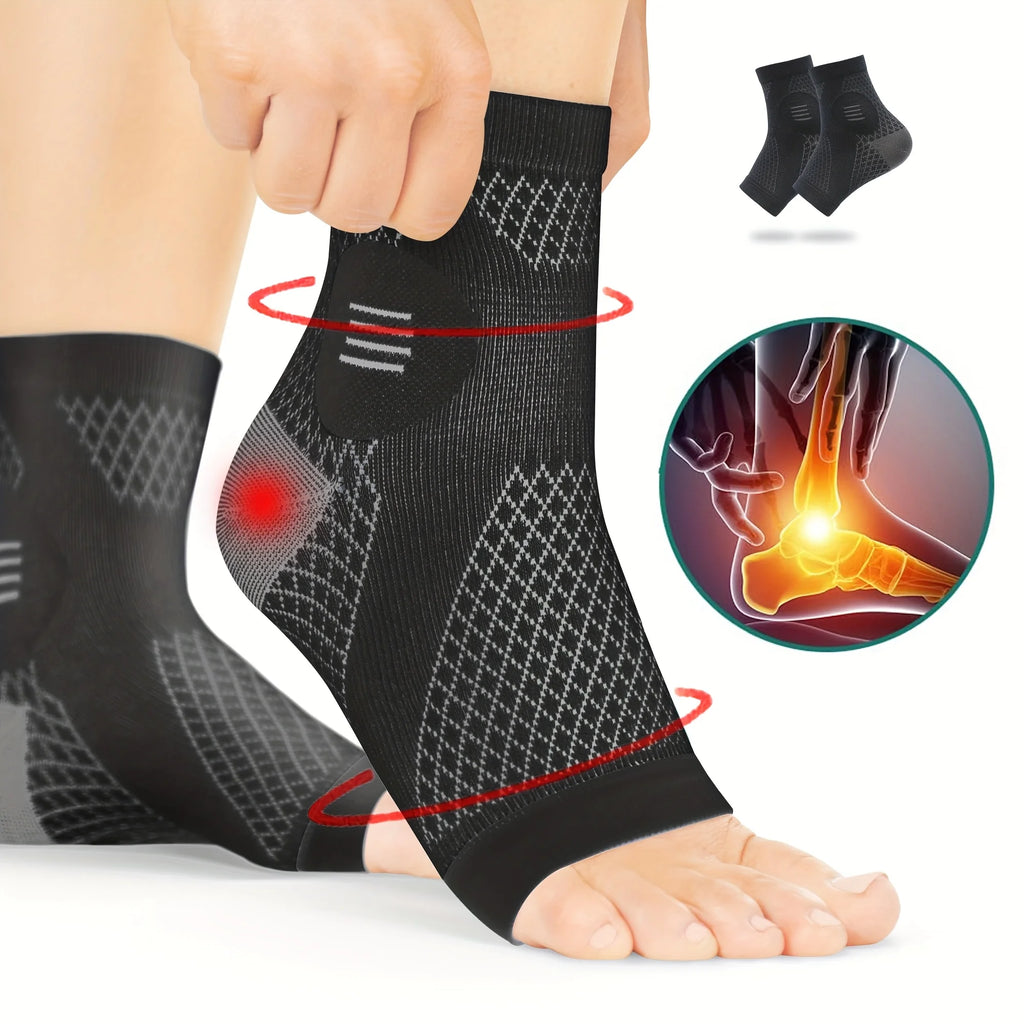 Ankle Compression Socks - Instant Foot and Ankle Pain Relief - Open Toe Support Sleeve for Swelling, Plantar Fasciitis and Tired Feet - 1 Pair