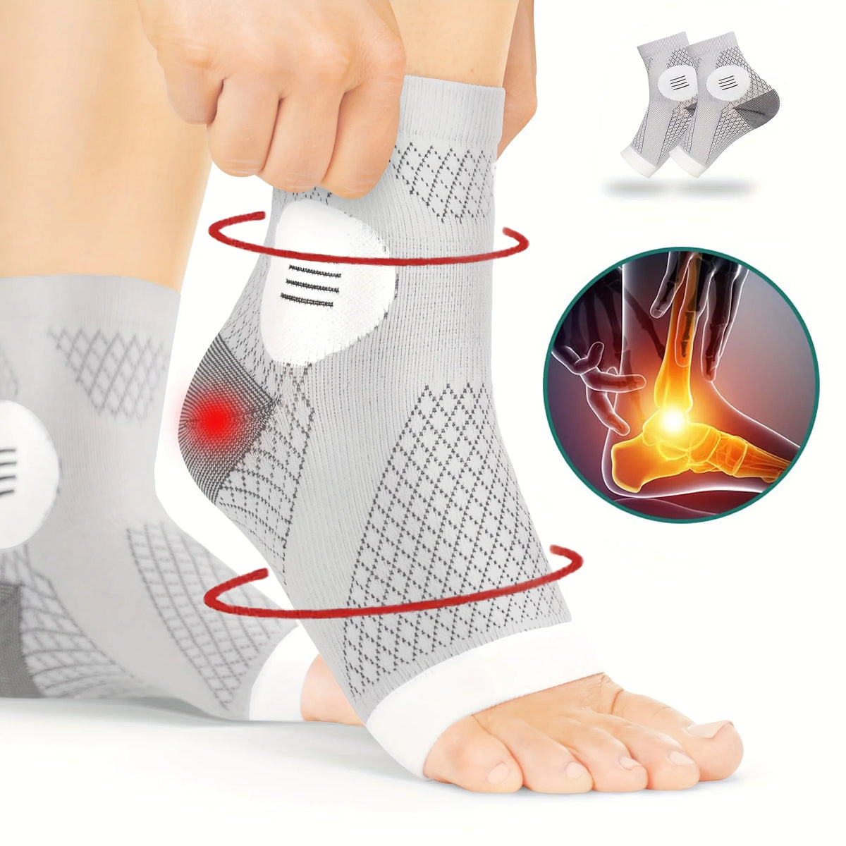 Ankle Compression Socks - Instant Foot and Ankle Pain Relief - Open Toe Support Sleeve for Swelling, Plantar Fasciitis and Tired Feet - 1 Pair