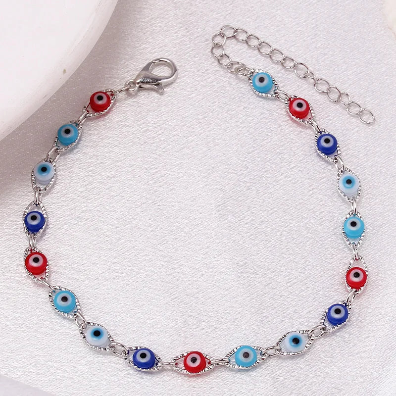 Bohemian Evil Eye Charm Bracelet -- Gold & Silver Brass Chain | Unisex Prayer Jewelry