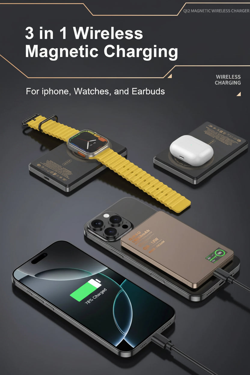 3-in-1 Magnetic Wireless Power Bank with LCD Display & Fast Charge (5000/10000mAh)