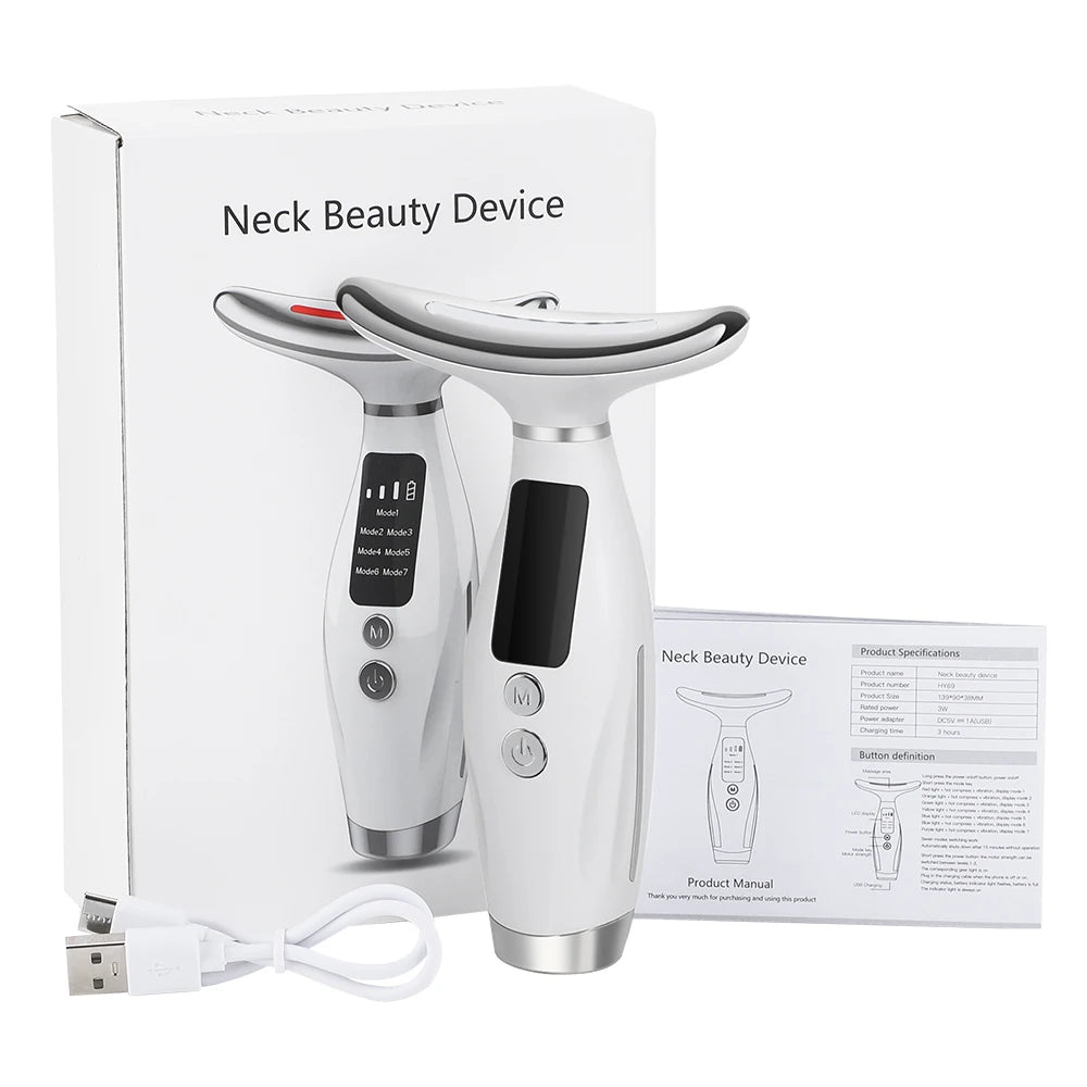 7-Color LED Face & Neck Beauty Wand -- Vibration Massage Device with Constant Warmth