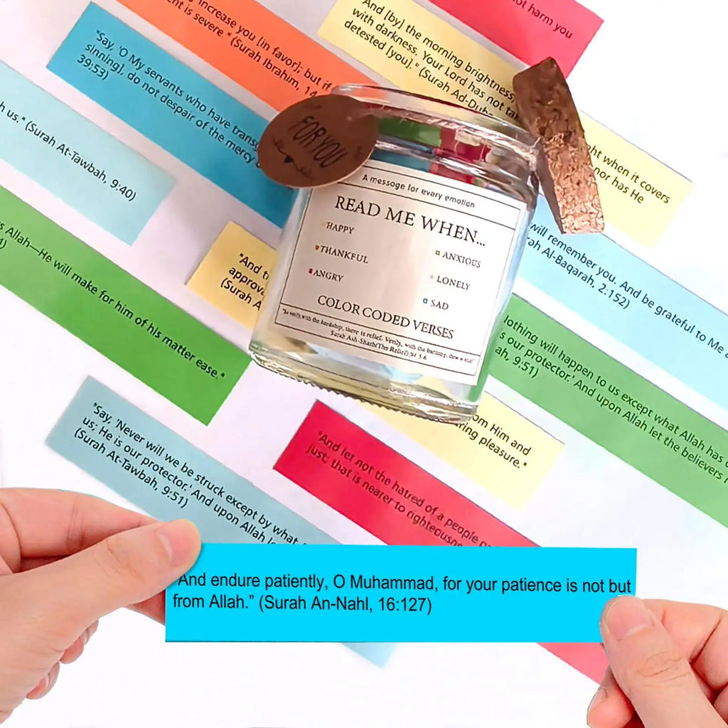 Quran Verse Jar | Islamic Prayer & Scripture Gift with 60 Color-Coded Verses