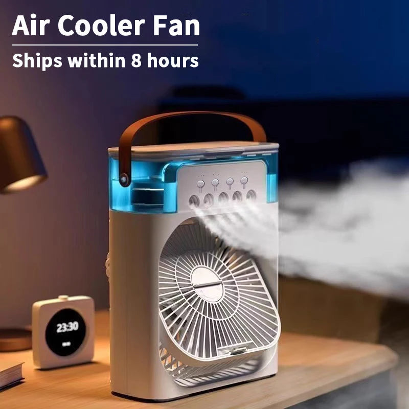 3-in-1 Personal Evaporative Cooler Fan -- Portable Mist Humidifier with 7-Color LED Night Light