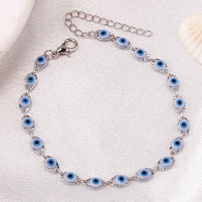 Bohemian Evil Eye Charm Bracelet -- Gold & Silver Brass Chain | Unisex Prayer Jewelry