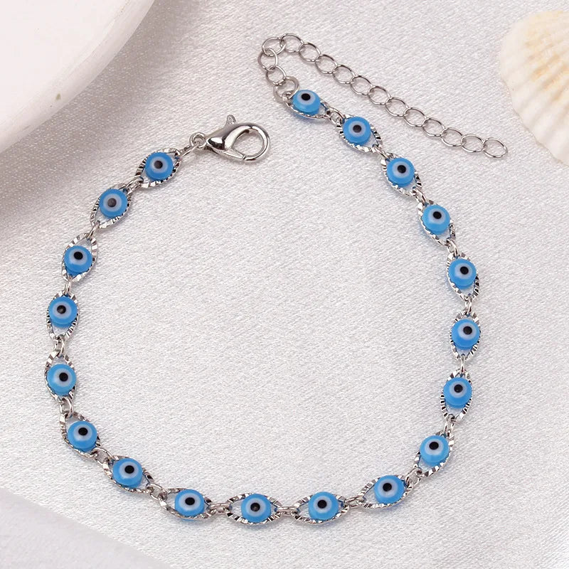 Bohemian Evil Eye Charm Bracelet -- Gold & Silver Brass Chain | Unisex Prayer Jewelry