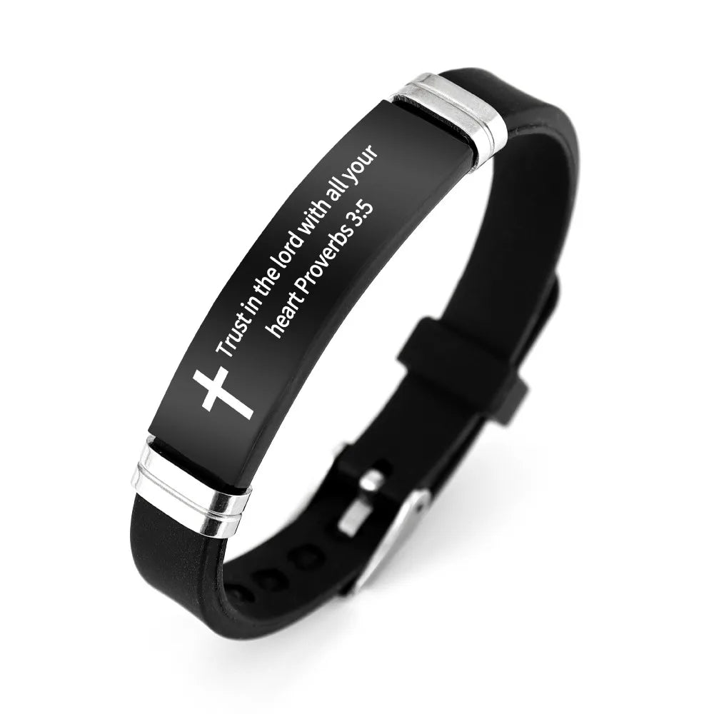 Christian Silicone Bracelet -- Inspirational Bible Verse & Cross Design | ID Wristband