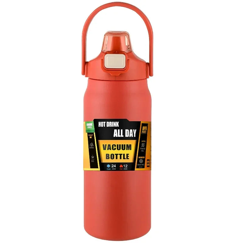 Insulated Stainless Steel Water Bottle with Straw — Double-Wall Vacuum, Hot & Cold