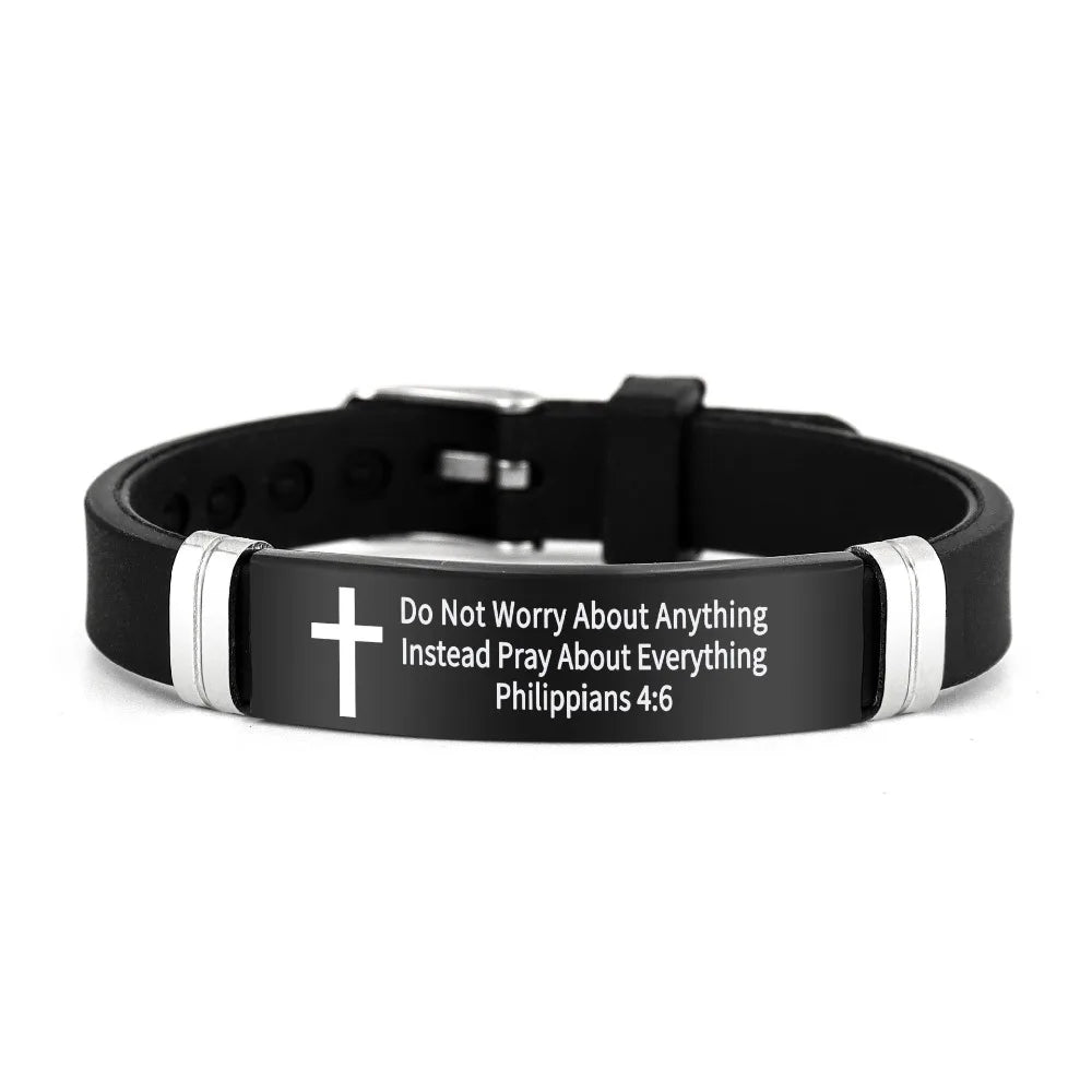 Christian Silicone Bracelet -- Inspirational Bible Verse & Cross Design | ID Wristband