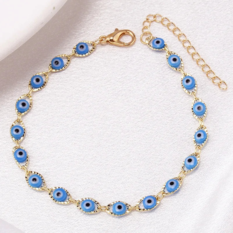 Bohemian Evil Eye Charm Bracelet -- Gold & Silver Brass Chain | Unisex Prayer Jewelry