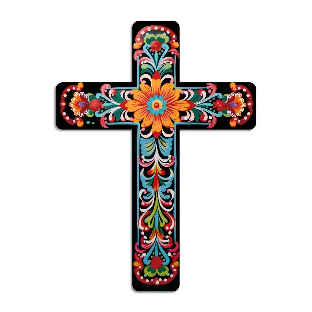 16" Colorful Floral Mexican Cross -- Wooden Wall Art | Home & Church Décor