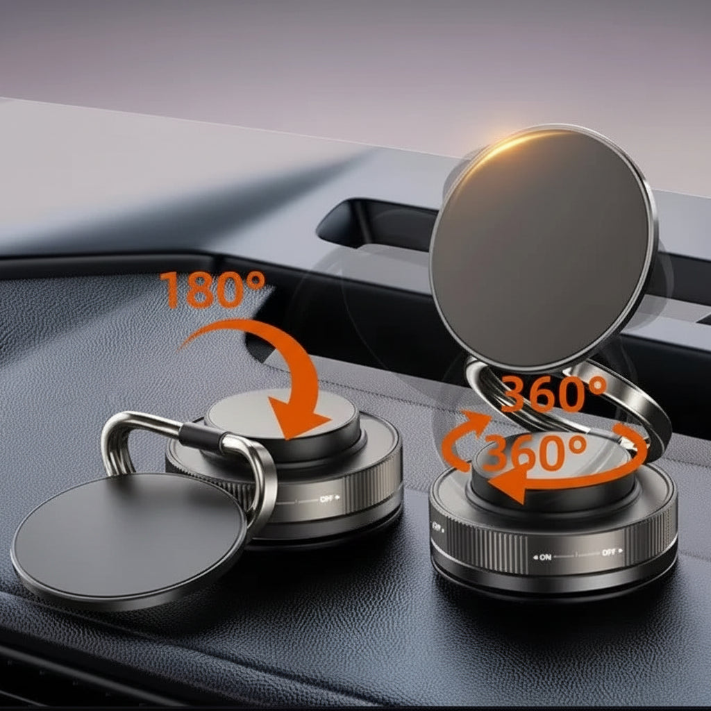 Vacuum Magnetic Phone Mount | MagSafe Suction Cup Holder | 360° Adjustable Swivel Lock for Car, Gym & Mirror