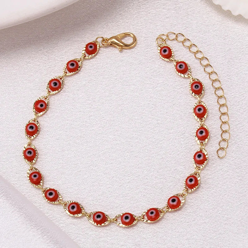 Bohemian Evil Eye Charm Bracelet -- Gold & Silver Brass Chain | Unisex Prayer Jewelry