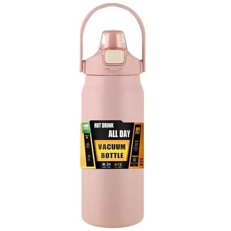 Insulated Stainless Steel Water Bottle with Straw — Double-Wall Vacuum, Hot & Cold