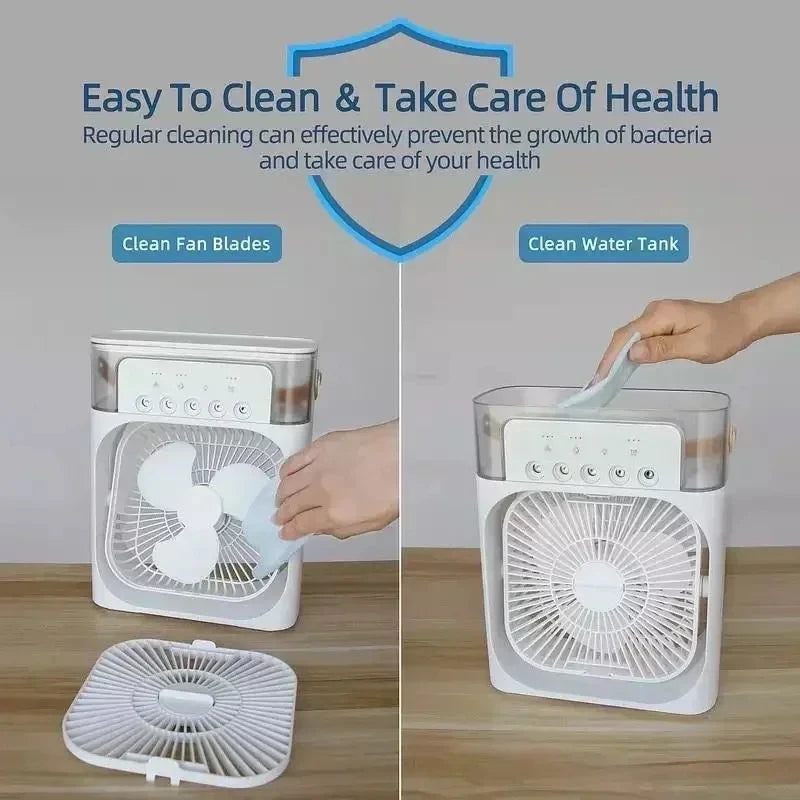3-in-1 Personal Evaporative Cooler Fan -- Portable Mist Humidifier with 7-Color LED Night Light