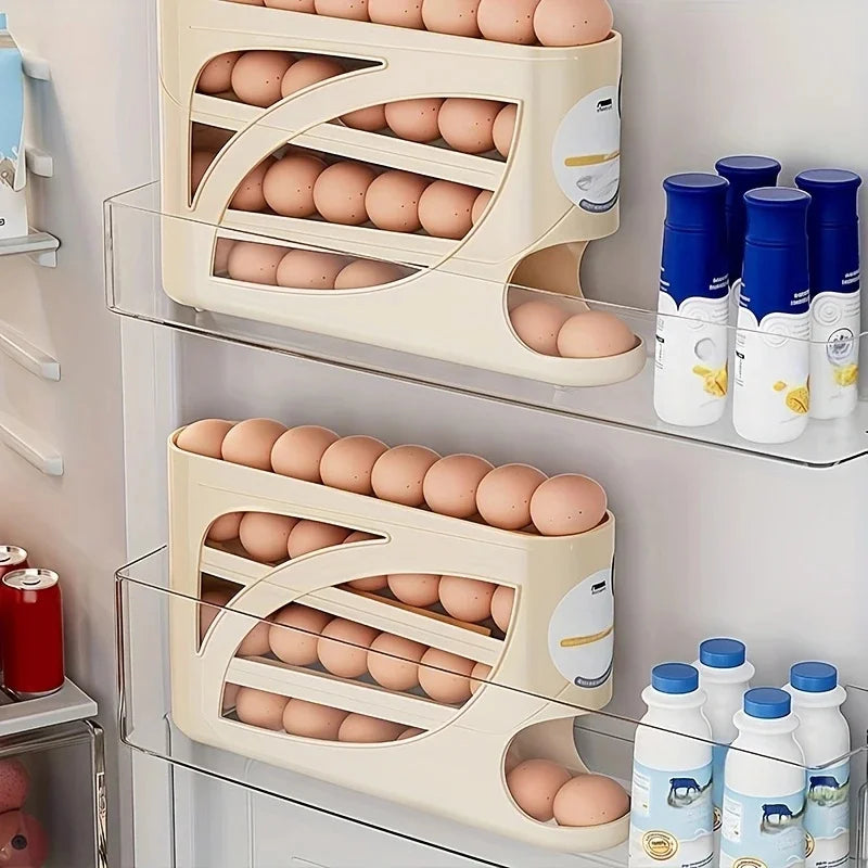 3-Tier Rolling Egg Dispenser for Refrigerator - Auto Sliding Egg Storage Rack Holds 28 to 30 Eggs - Fridge Organizer