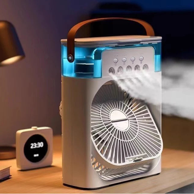 3-in-1 Mini Air Cooler Fan with Humidifier & 7-Color LED Night Light | USB Portable Desktop Cooling