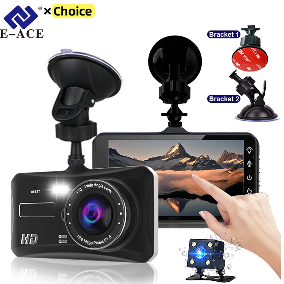 Dual Dashcam with Touch Screen, Night Vision & Rear Camera (FHD 1080P, 4" IPS)
