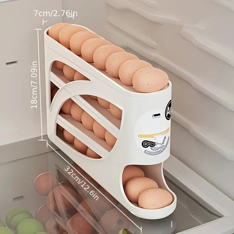 3-Tier Rolling Egg Dispenser for Refrigerator - Auto Sliding Egg Storage Rack Holds 28 to 30 Eggs - Fridge Organizer