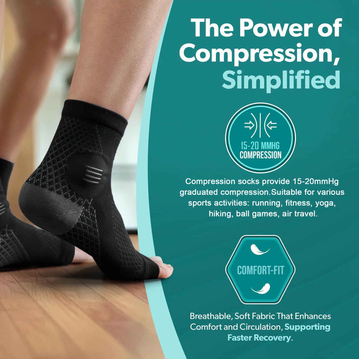 Ankle Compression Socks - Instant Foot and Ankle Pain Relief - Open Toe Support Sleeve for Swelling, Plantar Fasciitis and Tired Feet - 1 Pair