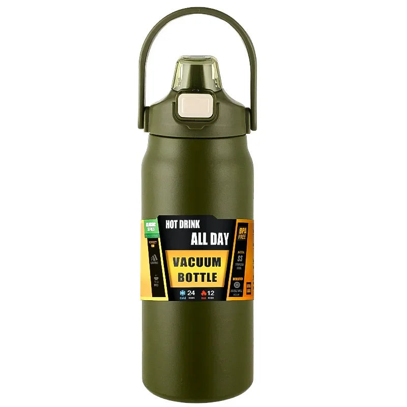Insulated Stainless Steel Water Bottle with Straw — Double-Wall Vacuum, Hot & Cold