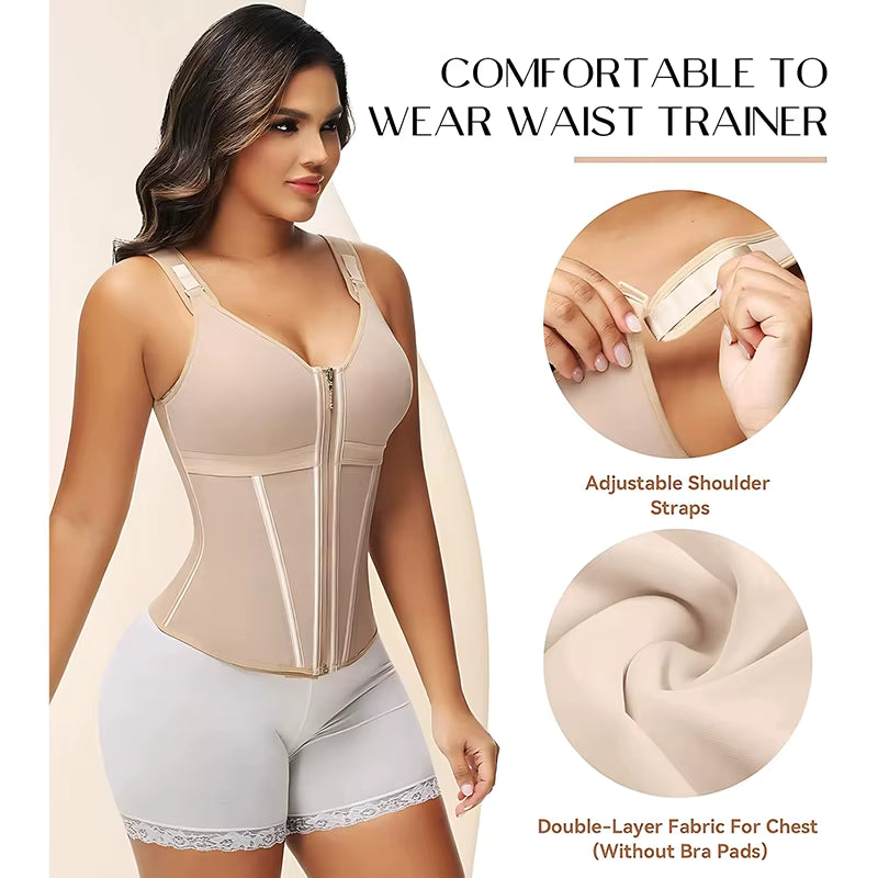 Colombian Fajas Waist Trainer Vest - High Compression Body Shaper with Zipper Hook for Tummy Control and Belly Slimming
