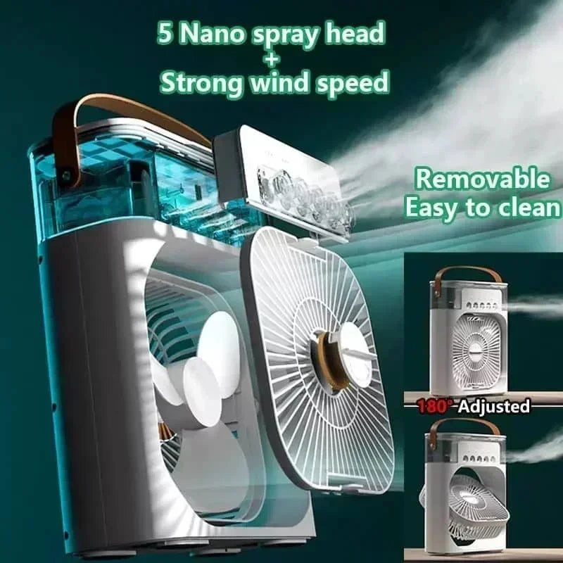 3-in-1 Personal Evaporative Cooler Fan -- Portable Mist Humidifier with 7-Color LED Night Light