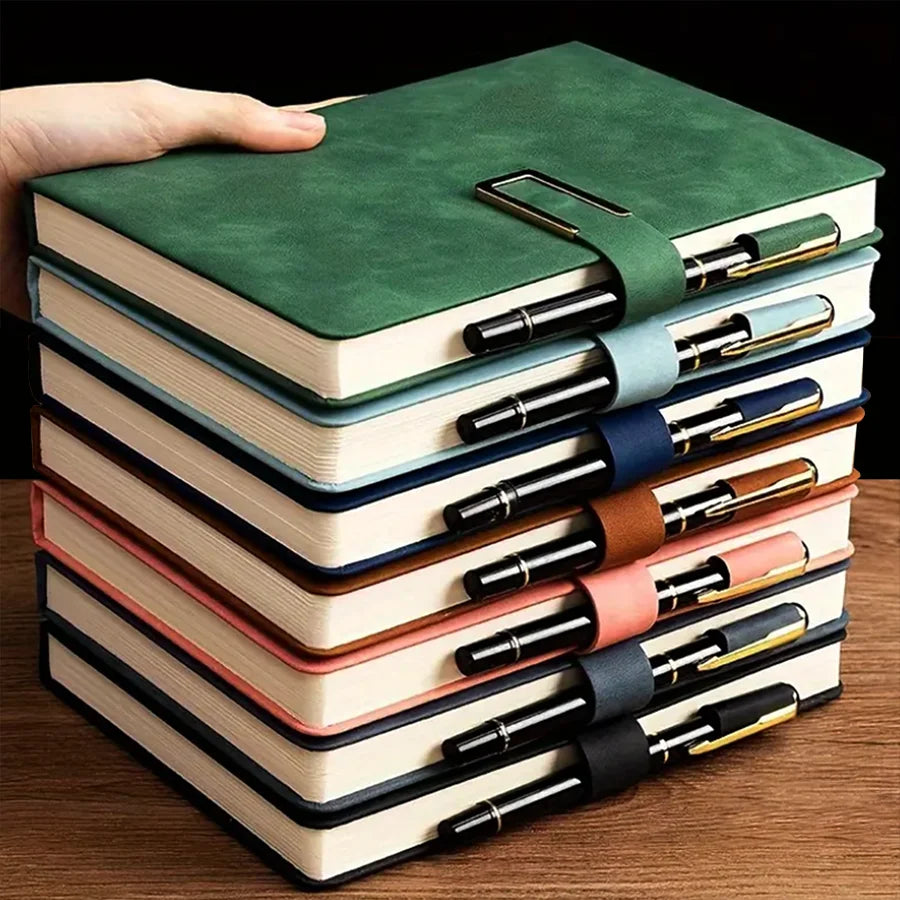 Vintage A5 Leather Notebook - 200 Page Soft Cover Journal with Elastic Closure for Business, College and Daily Writing