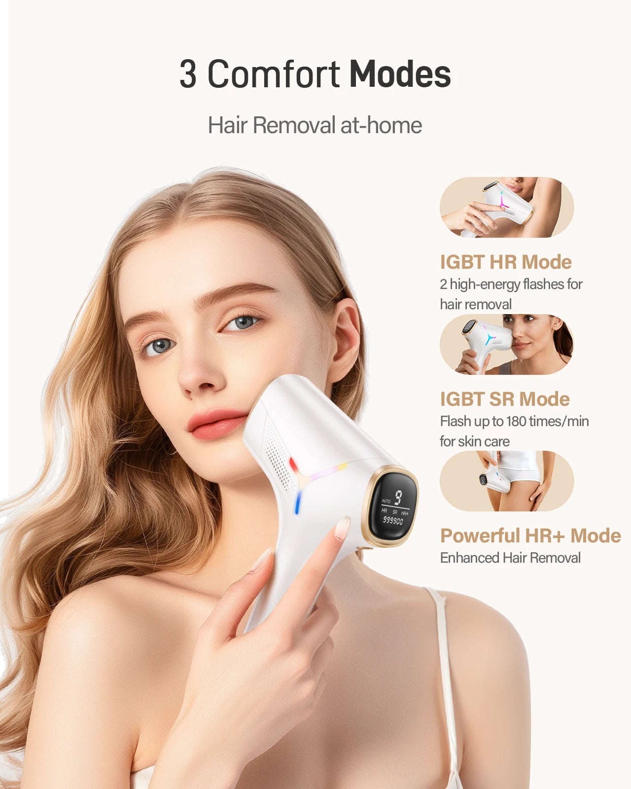 IPL Hair Removal Device -- 990,000 Flashes, 9 Levels, Full Body Use for Women & Men