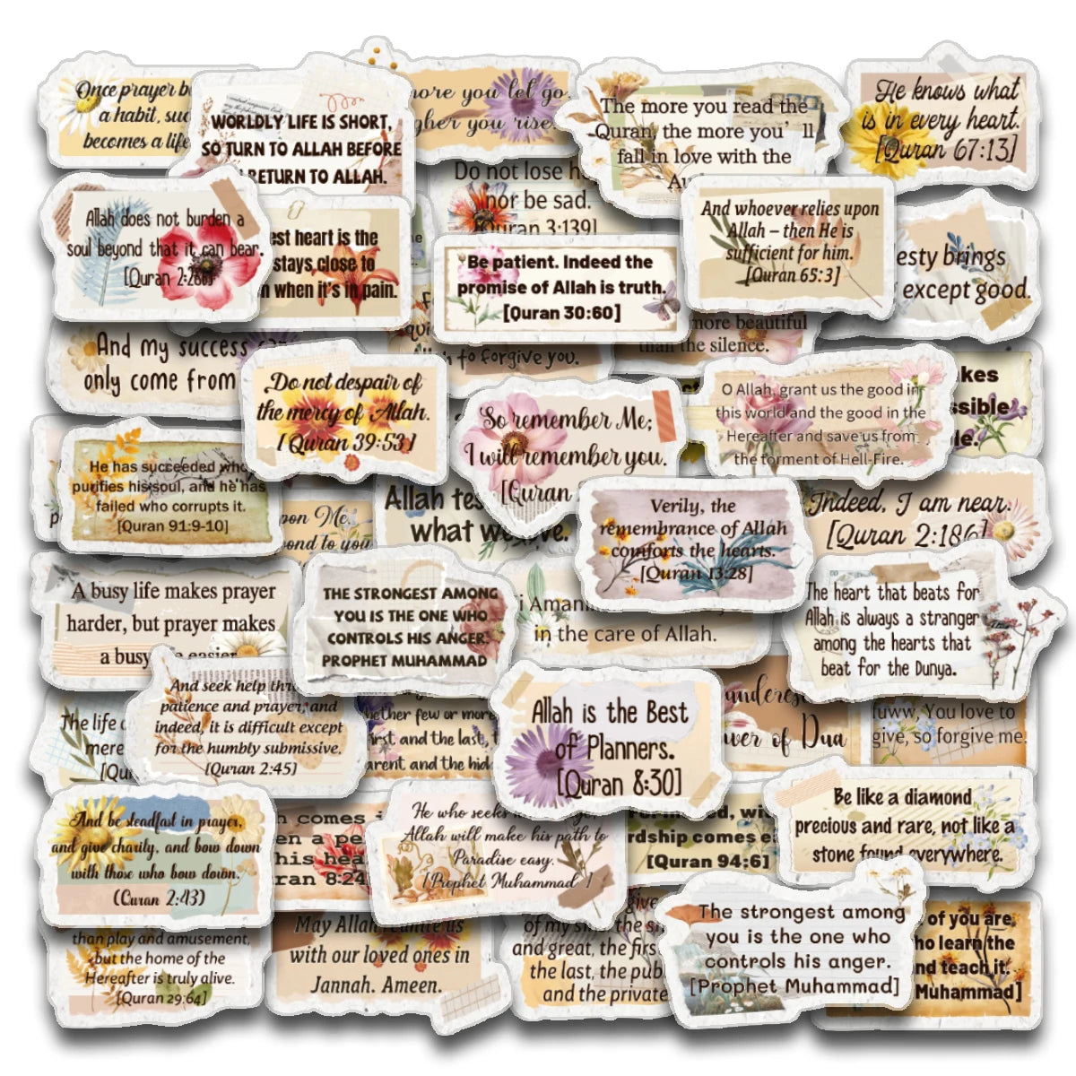 50-Pack Islamic Quran Verse Stickers | 4 Sheets of Scripture Quotes for Journaling, Scrapbooking & More
