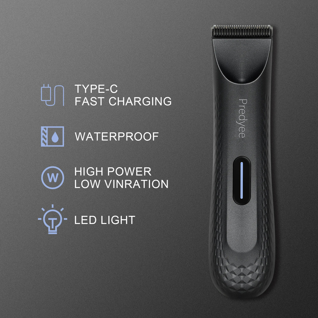 Waterproof Body & Groin Hair Trimmer with Ceramic Blade (IPX7, Rechargeable)