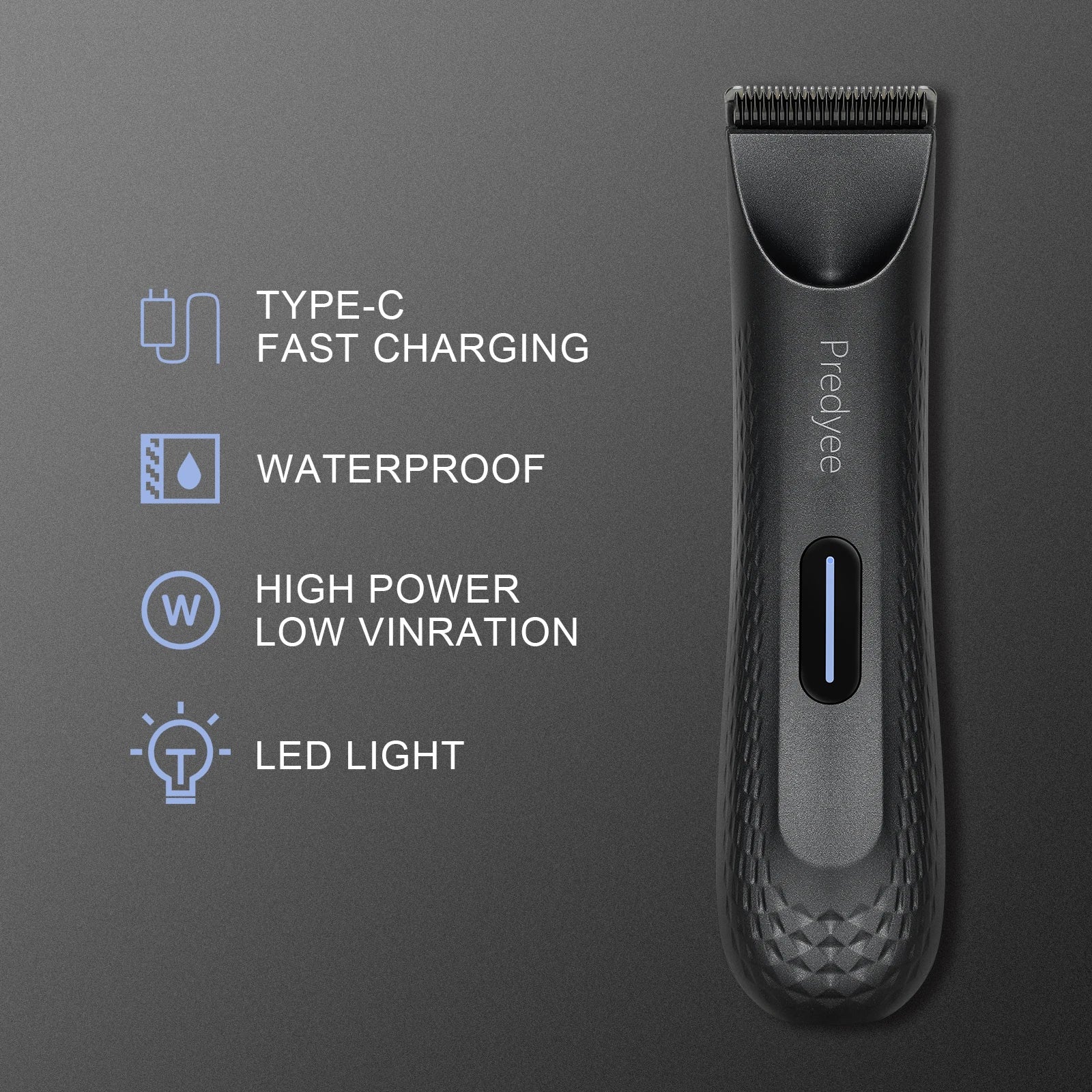 Waterproof Body & Groin Hair Trimmer with Ceramic Blade (IPX7, Rechargeable)