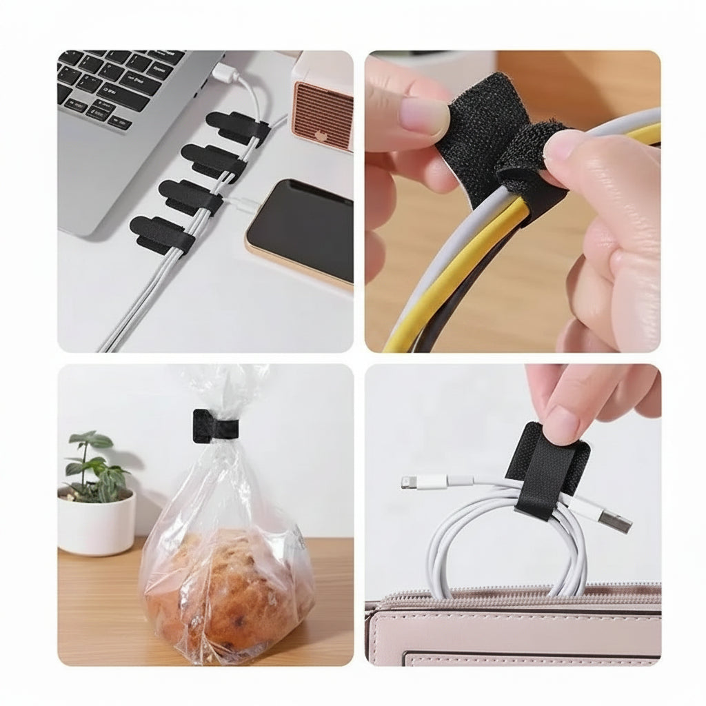Reusable Cable Ties & Wire Organizer Straps | Self-Adhesive Cord Management for Desk & Home