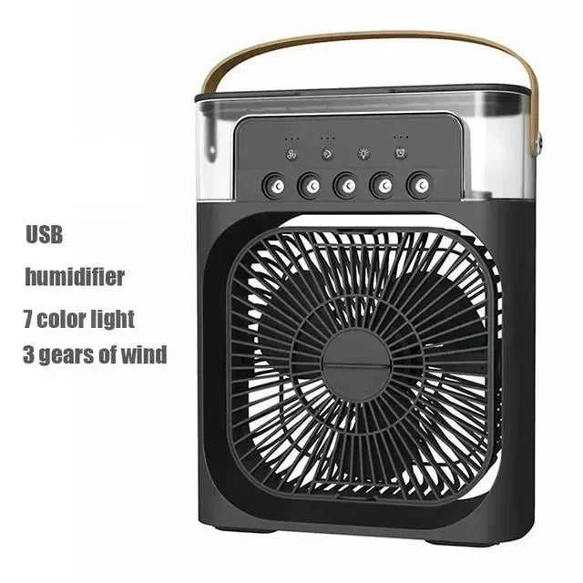 3-in-1 Personal Evaporative Cooler Fan -- Portable Mist Humidifier with 7-Color LED Night Light
