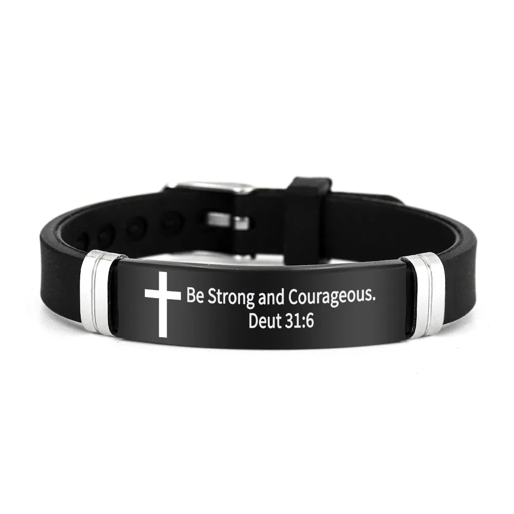 Christian Silicone Bracelet -- Inspirational Bible Verse & Cross Design | ID Wristband