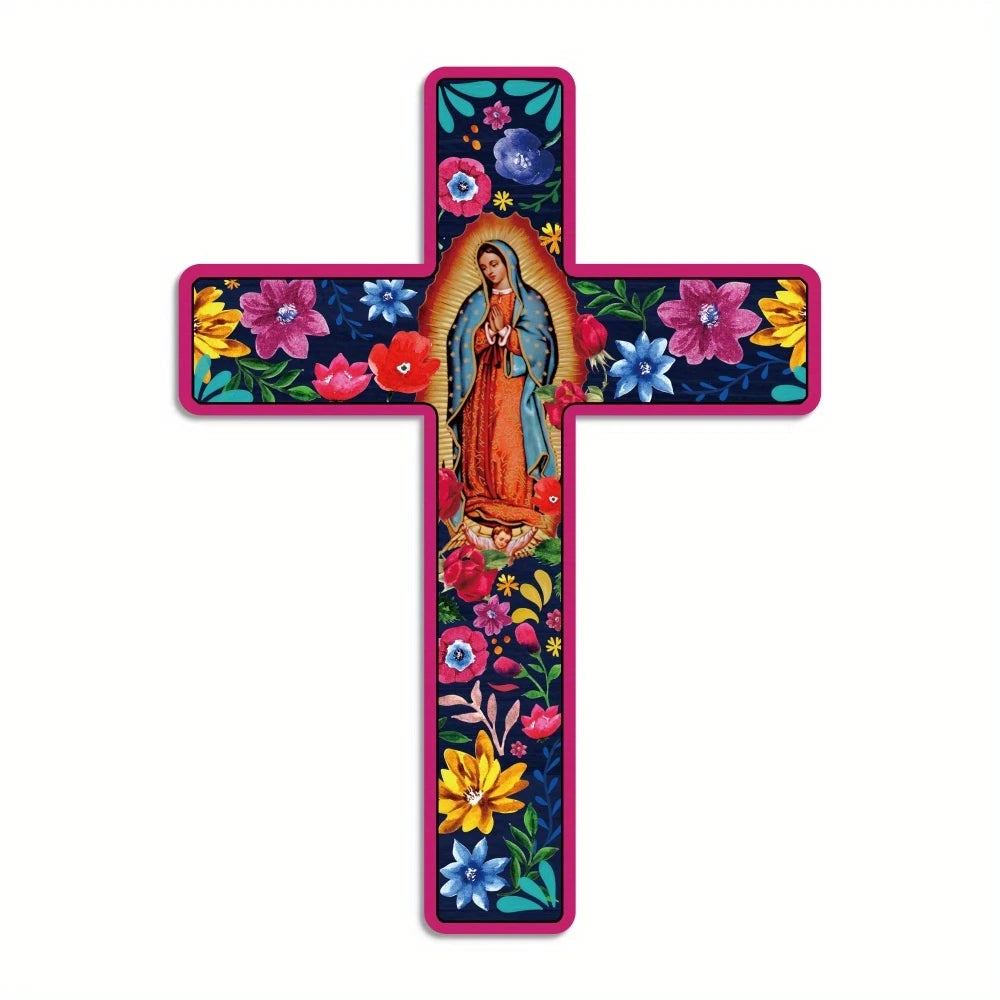 16" Colorful Floral Mexican Cross -- Wooden Wall Art | Home & Church Décor