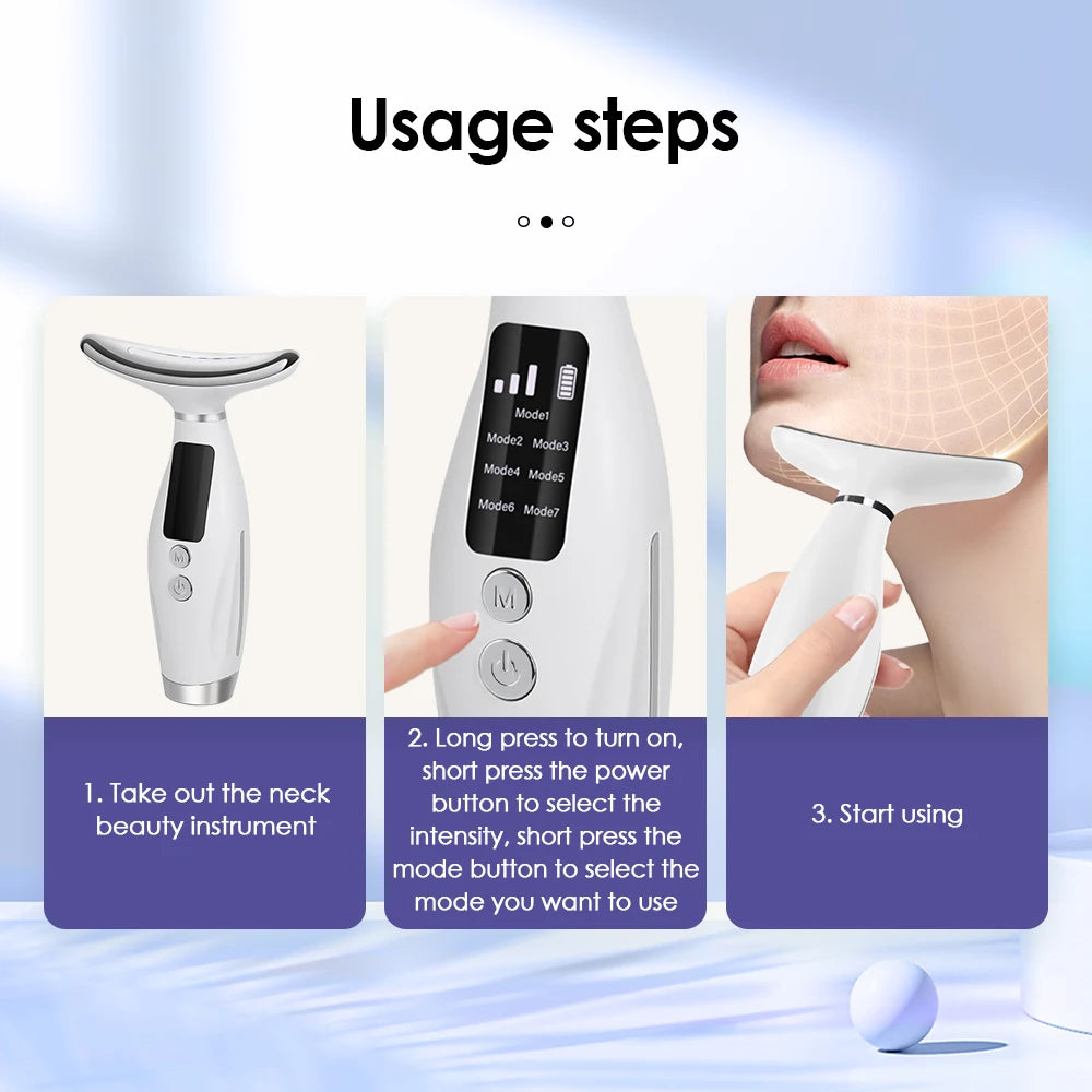 7-Color LED Face & Neck Beauty Wand -- Vibration Massage Device with Constant Warmth