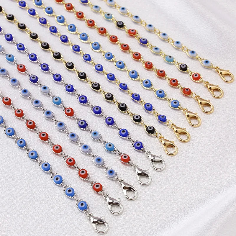 Bohemian Evil Eye Charm Bracelet -- Gold & Silver Brass Chain | Unisex Prayer Jewelry