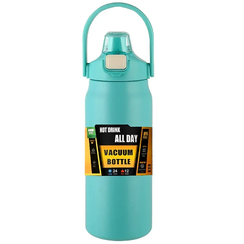Insulated Stainless Steel Water Bottle with Straw — Double-Wall Vacuum, Hot & Cold