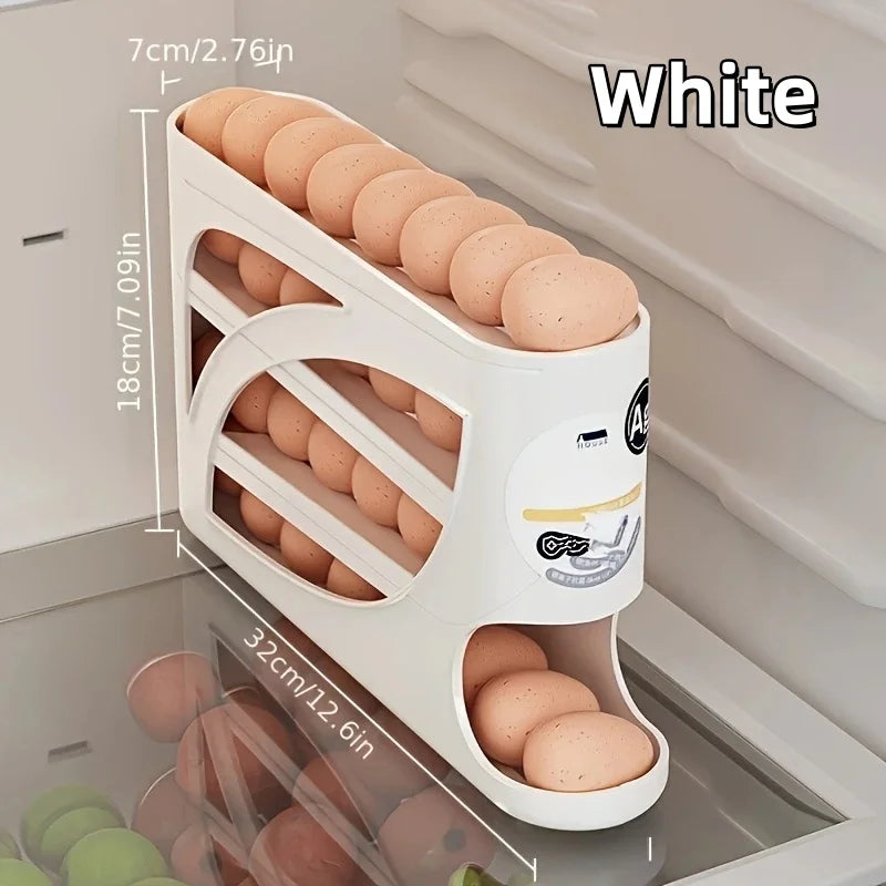 3-Tier Rolling Egg Dispenser for Refrigerator - Auto Sliding Egg Storage Rack Holds 28 to 30 Eggs - Fridge Organizer