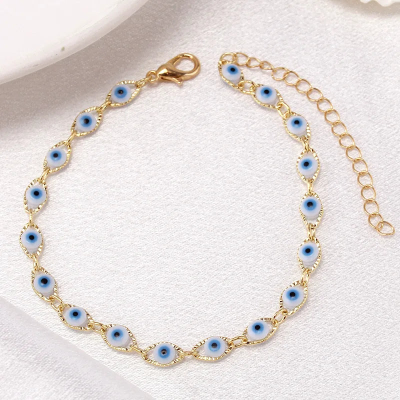 Bohemian Evil Eye Charm Bracelet -- Gold & Silver Brass Chain | Unisex Prayer Jewelry