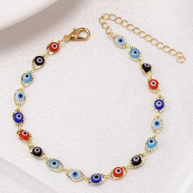Bohemian Evil Eye Charm Bracelet -- Gold & Silver Brass Chain | Unisex Prayer Jewelry