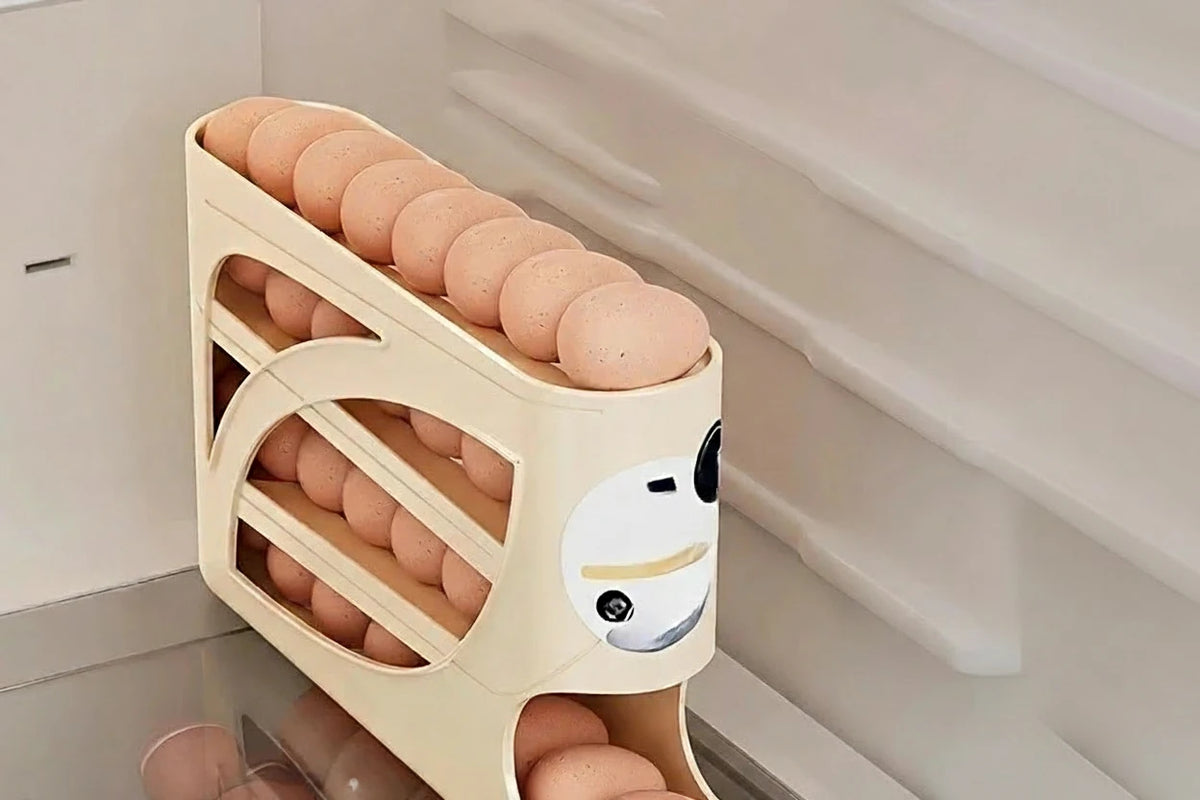 3-Tier Rolling Egg Dispenser for Refrigerator - Auto Sliding Egg Storage Rack Holds 28 to 30 Eggs - Fridge Organizer