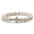 Natural Turquoise Stone Cross Bracelet -- 8mm (0.31in) Beaded Prayer Bracelet | Unisex