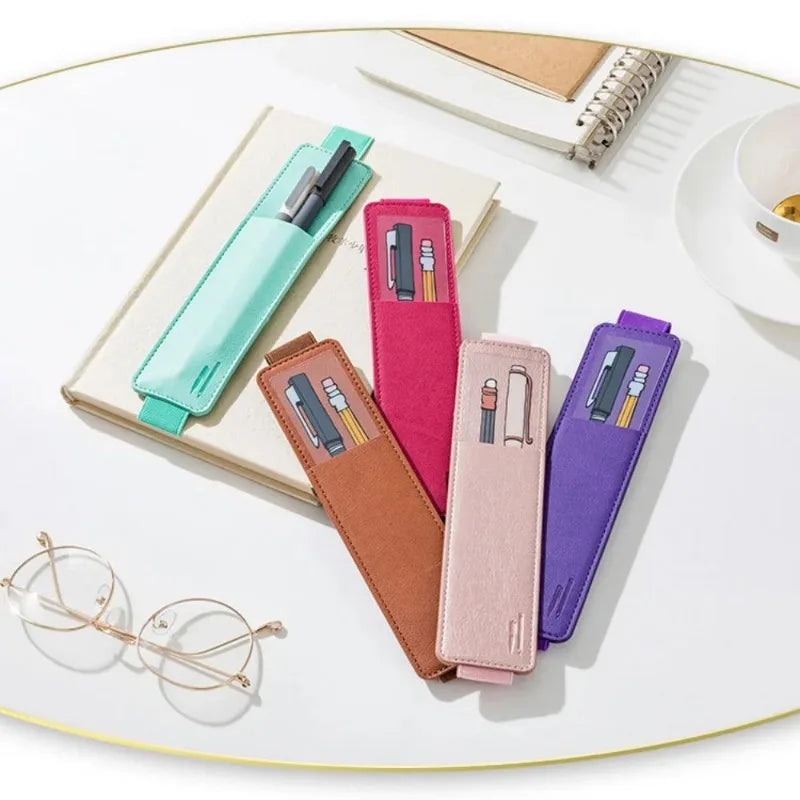 Slim PU Leather Pen Sleeve with Elastic Closure — Single & Wide