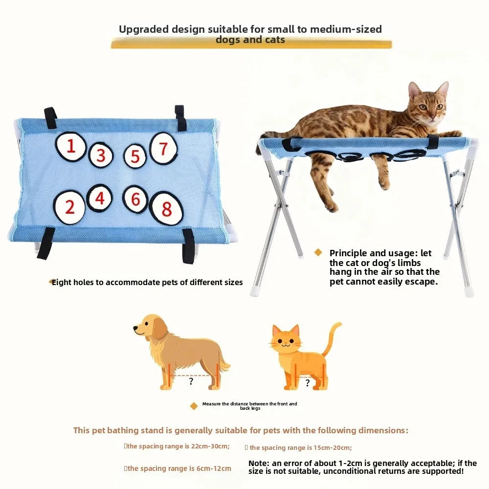 Foldable Pet Grooming Hammock Stand - Adjustable Mesh Bathing and Nail Trimming Restraint Rack for Small and Medium Dogs and Cats