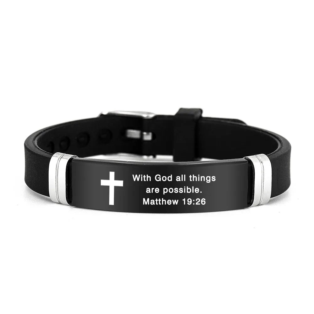 Christian Silicone Bracelet -- Inspirational Bible Verse & Cross Design | ID Wristband