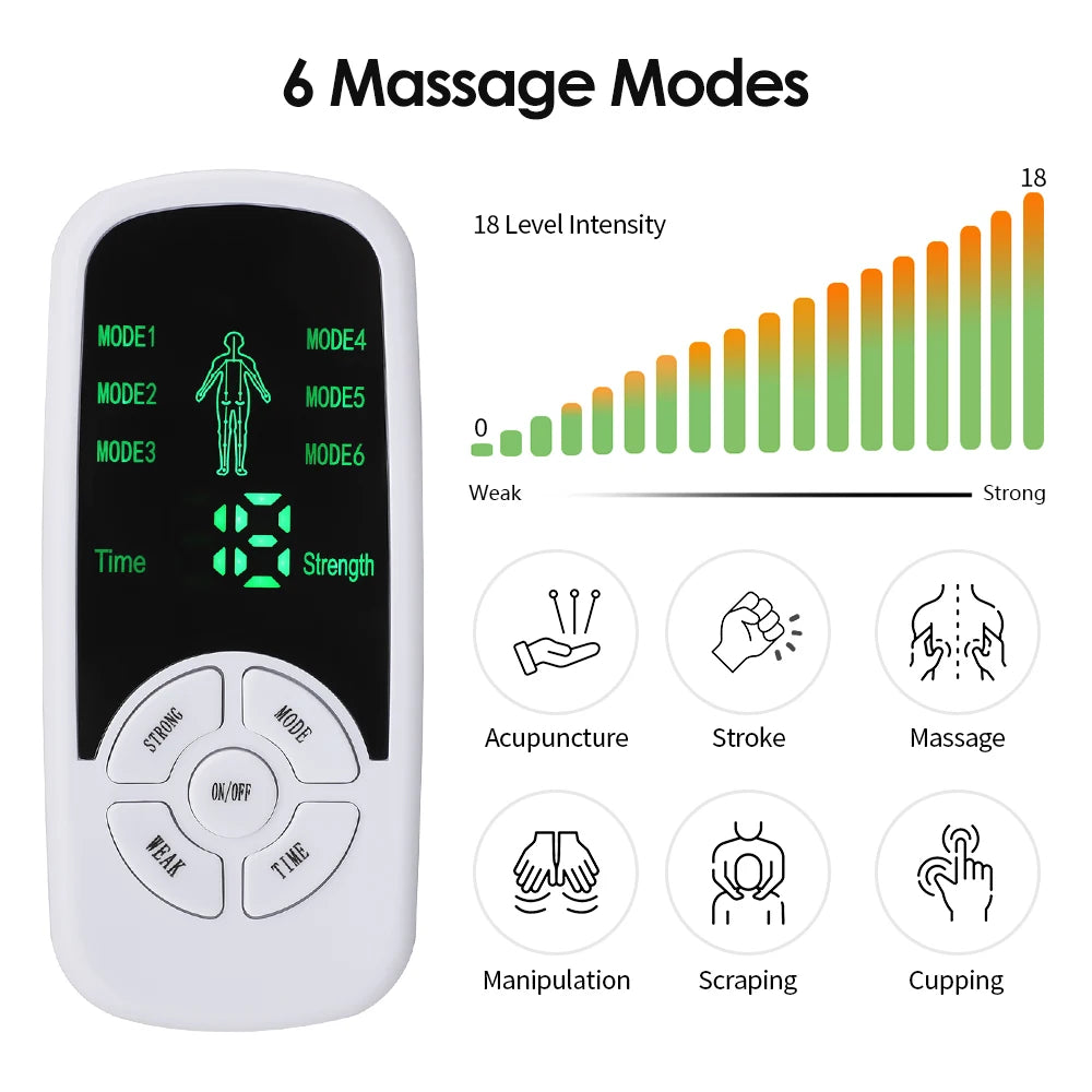 EMS Pulse Muscle Stimulator & Body Massager | 6 Modes, TENS Acupuncture Therapy Device